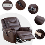 Zero Gravity Power Recliner Chairs for Adults 139°Single Sofa Chair Massage and Lumbar Heating with USB Port, Phone Holder, Side Pocket, Eco Leather(Brown)