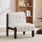 HEAH-YO Accent Chair Set of 1,Modern Vintage Living Room Chair for Bedroom with Button Tufted Back and Wood Legs,Upholstered Comfy Reading Chair for Makeup Vanity Cafe,Linen Beige