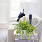 Hollyone Artificial Fern Potted Plant for Outdoors Indoors - Lifelike Faux Boston Fern in White Pot for Garden, Patio, Home, Farmhouse, Windowsill, Office, Living Room, Desk Decoration
