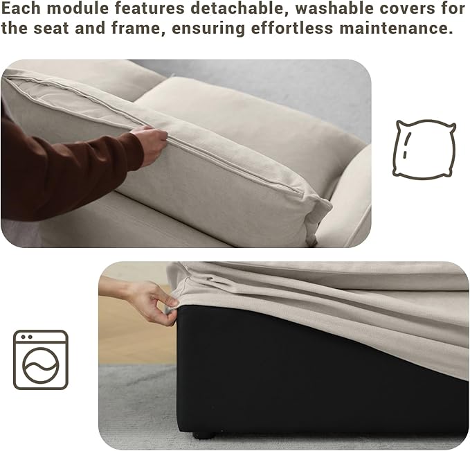 48” Oversized Chaise Lounge Chair, Modular Sectional Sofa, Down Fill Cloud Couch with Washable Cover, Single Seater with Ottoman, Sectional Couches for Living Room Apartments, Light Gray