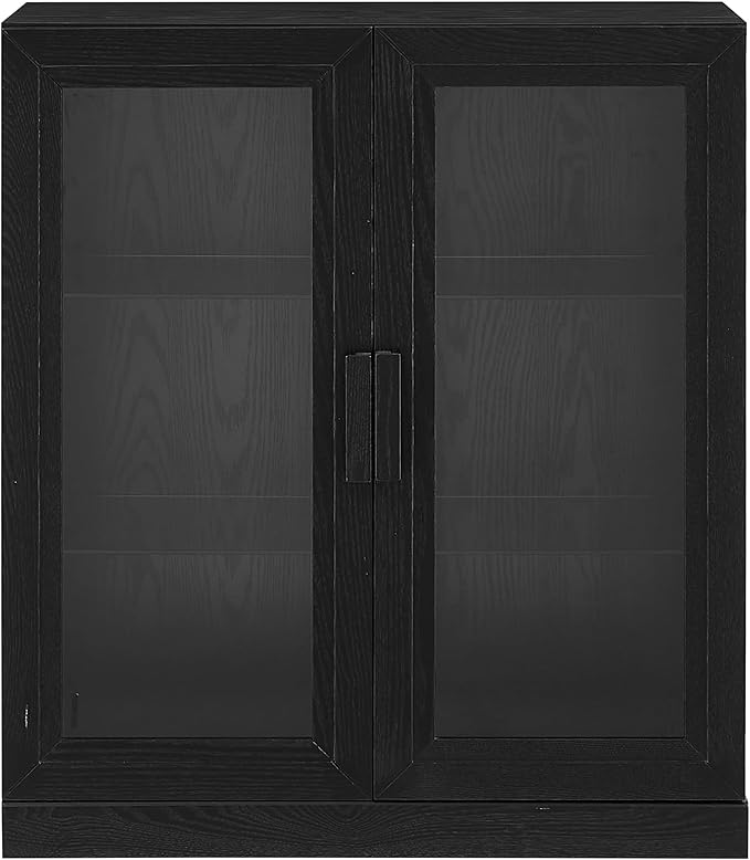 Crosley Furniture Essen Stackable Glass Door Kitchen Pantry Storage Cabinet, Accent Cabinets for Entryway, Black