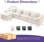 Hobestluk Cloud Modular Sectional Couch 4-Seater Sofa with Ottoman L Shaped Couch Deep Seat Sofa with Removable Cover Large Sofa for Living Room (Beige, 4-Seater Sofa with One Ottoman)