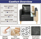 STHOUYN Black Faux Leather Accent Chairs Set of 2 Small Living Room Bedroom Chairs, Comfy Reading Chair Single Sofa for Adults, Suitable Small Spaces Office Couch, Easy Assembly