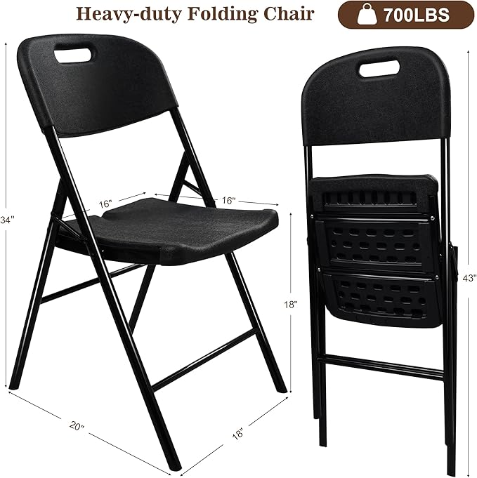 10 Pack Folding Chair, 700 lb Weight Capacity,Indoor/Outdoor Heavy Duty Foldable Chairs for Restaurants, Kitchens, Picnics, Races, Parties & Weddings. (10, Black)