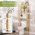 AmazerBath Over The Toilet Storage Bamboo, 3-Tier Over Toilet Organizer Rack with 2 Fabric Storage Bins, Freestanding Toilet Shelf for Bathroom Laundry Space Saver, Natural Color