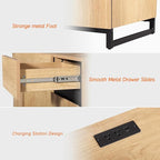 WAMPAT 59" Modern Executive Desk with Drawers, Wood Computer Writing Desk with Charging Station, Office Desk with File Drawer, Study Table for Bedroom, Living Room, Home Office, Oak
