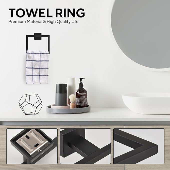 15 Pieces 23.6-Inch Bathroom Hardware Accessories Set,Black TStainless Steel Bathroom Hardware Set,Bath Towel Bar Kit