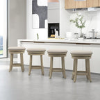 COSTWAY 360° Swivel Bar Stools Set of 2, 24-inch Height Upholstered Round Barstools with Wooden Frame, Seat and Footrest, Backless Solid Wood Counter Stools for Kitchen Island Bistro Pub, Beige