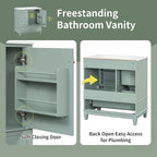 Bathroom Vanity with Ceramic Sink 30 inch, Multi-Functional Storage Cabinet with Drawers and Door Shelf, Solid Wood Frame, Soft-Closing Door, Light Green