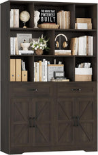 HOSTACK 71" Tall Bookcase with Drawer and Door, 47" Wide Book Shelf and Bookcase with Storage, 6 Tier Large Book Storage Cabinet with 14" Deep Display Shelves for Living Room, Home Office, Dark Brown