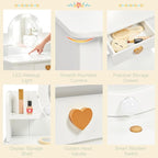 UTEX Kids Vanity, Girls Vanity Set with Mirror and Stool and Lights, Kids Vanity Table and Chair Set,Wooden Princess Makeup Desk Dressing Table, White