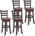 COSTWAY 30” Bar Height Stools Set of 4, Swivel l High-Top Chairs with Backrest & Faux Leather Padded Seat, Rubber Wood Barstools with Footrest for Kitchen, Dining Room, Pub (4,30'')