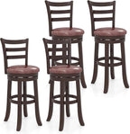 COSTWAY 30” Bar Height Stools Set of 4, Swivel l High-Top Chairs with Backrest & Faux Leather Padded Seat, Rubber Wood Barstools with Footrest for Kitchen, Dining Room, Pub (4,30'')