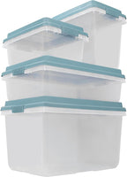 Hefty HI-RISE 32 Qt Stackable Storage Bins with Lids – 6 Pack Clear Plastic Under Bed Storage Containers, Shoe Organizer Boxes with XL Lid-Locking Latches, Comfort-Grip Handles, Durable Double Rim