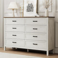 LYNSOM Farmhouse 8 Drawer Dresser for Bedroom, 55 Inch Wide Wood Rustic Chest of Drawers with X-Marking & Bar Handle, Large Storage Dressers Organizer for Bedroom, Living Room, Antique White