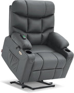 MCombo Power Lift Recliner Chair with Extended Footrest for Elderly People, Faux Leather 7287 (Dark Grey, Medium)