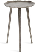 Kate and Laurel Alessia Modern Round Metal Side Table; 15 x 15 x 22; Silver; Decorative Glam Cast Aluminum End Table with Deckled Edge for Bedroom Nightstand or Living Room Accent