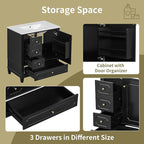 Bathroom Vanity with Ceramic Sink 30 inch, Multi-Functional Storage Cabinet with Drawers and Door Shelf, Solid Wood Frame, Soft-Closing Door, Black