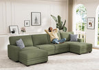 Wanderwell Oversized Modular Sectional Sofa, 6-Seater U Shaped Couches with Movable Ottoman,Corduroy Sectional Couch with Wide and Deep Seats Suitable for Living Room,Bedroom,Apartment (Olive, U-6)