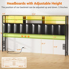Aheaplus Headboard for King Size Bed with Storage, Upholstered Headboards with Outlets, USB Ports and LED Light, Reversible King Size Head Board, Height Adjustable, Comfortable Headboard, Black