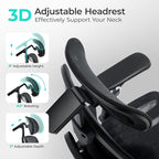 Ergonomic Office Chair with 9D Arms,Adjustable Seat Depth,3D Lumbar Support,135° Recline,3D Headrest & Footrest,Mesh Computer Desk Chair - Ultimate Comfort for Home & Executive Office Black