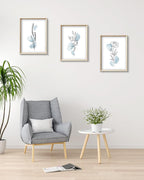 HesenDot Framed Blue Floral Canvas Wall Art,Minimalist Botanical Wall Art Decor,12x16IN Wood High Framed Prints,Boho Flowers Artworks Prints Posters for Living Room,Kitchen,Bedroom Set of 3