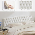 Upholstered Full Headboard, Button Diamond Tufted Headboard with Adjustable Height and Solid Wood Leg, Velvet Padded Headboards for Full Size Bed, Modern Head Board, White
