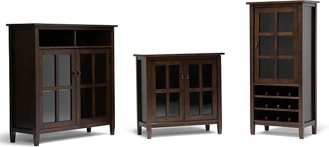 SIMPLIHOME Warm Shaker SOLID WOOD 32 inch Wide Transitional Low Storage Cabinet in Tobacco Brown for the Living Room, Entryway and Family Room