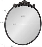 Kate and Laurel Arendahl Ornate Glam Round Mirror, 24 Inch Diameter, Black, Dramatic Baroque Style Wall Mirror for Vintage Antique Inspired Home Decor Aesthetic