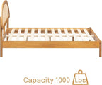 NTC Gem Wooden Bed Frame with Headboard and Natural Rattan, Solid Oak/Rubber Wood Foundation with Silent Slats, 1000 Lb Capacity, Effortless Assembly (Natural Cane - Rustic Oak, King)