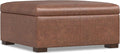 SIMPLIHOME Gabbie 36 inch Wide Contemporary Square Square Coffee Table Storage Ottoman in Distressed Saddle Brown Vegan Faux Leather, Assembled, for The Living Room, Entryway and Family Room