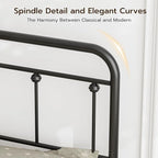 Black Metal Twin Size Headboard, Farmhouse and Vintage Style Dorm Headboards Only, Adjustable Height, Spindle Detail and Elegant Curves Design