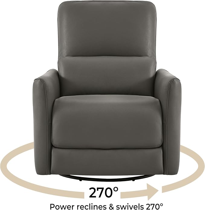 CHITA Power Recliner Chair Swivel Glider, FSC Certified Upholstered Faux Leather Living Room Nursery Reclining Sofa Chair with Lumbar Support, Charcoal