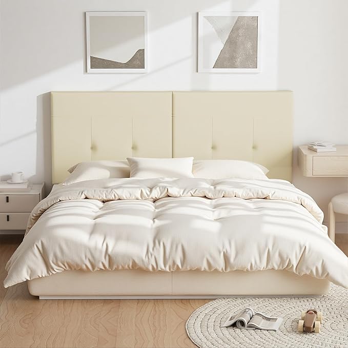 Upholstered King Size Headboard, Headboard King with Sturdy Metal Legs, Tufted Upholstery Design Bed Headboards with Adjustable Width & Height (Beige)