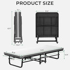 Folding Bed with Mattress, Portable Rollaway Guest Beds On Wheels, 72"x 32" Twin Size Portable Bed for Adults, Metal Bed Frame, Space Saving Roll Away Beds for Small Apartment