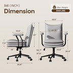Grey Office Chair with Wheels,Triple-Layers Thicken Wide Seat Height Adjustable,Mid Back Computer Leather Desk Chair for Home,Office