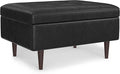 SIMPLIHOME Shay 34 inch Wide Mid Century Modern Small Rectangle Coffee Table Storage Ottoman in Distressed Black Vegan Faux Leather, Assembled, for The Living Room, Entryway and Family Room