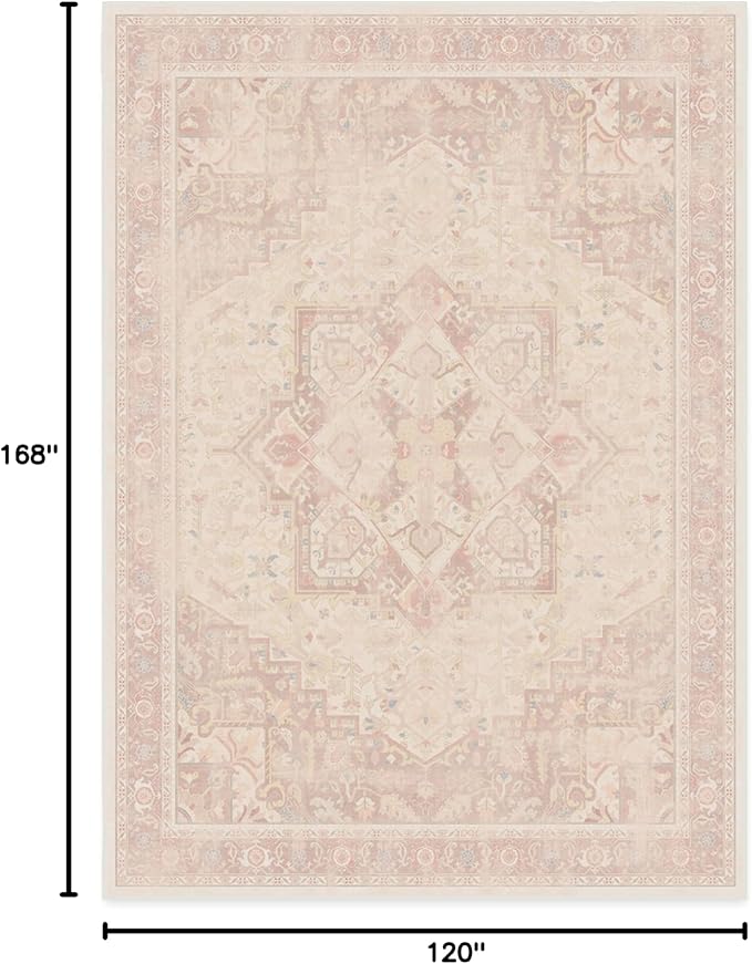RUGGABLE Washable Area Rug – Kamran Soft Pink 10x14, Stain-Resistant, Non-Slip – Large Machine Washable Rugs for Living Room, Bedroom, Hallway, Entryway & Office–with Standard Pad