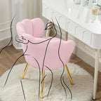 Fluffy Faux Fur Vanity Chair with Back, Mid-Century Modern Small Accent Chair for Living Room, Golden Metal Legs Upholstered Makeup Chair, 1Pcs Bedroom Armchair, Pink