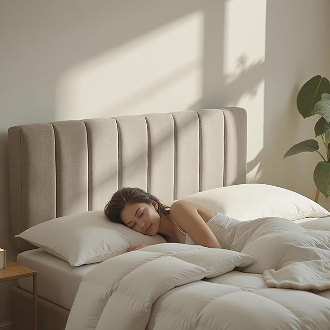 Nestl Upholstered King Headboard - Easy Assemble Channel Stitched Headboard King Size Bed - Wall Mounted Headboards with 3D Soundproof Wall Panels Peel & Stick Floating Headboards, Beige