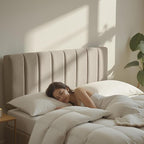 Nestl Upholstered King Headboard - Easy Assemble Channel Stitched Headboard King Size Bed - Wall Mounted Headboards with 3D Soundproof Wall Panels Peel & Stick Floating Headboards, Beige