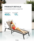 Patio Chaise Lounge Chair Set of 4, Foldable Lounge Chair for Outside, Aluminum Chairs with 5 Adjustable Backrest, Outdoor Pool Lounger for Poolside, Lawn, Deck, Khaki