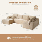 Oversized U Shaped Boneless Sectional Cloud Couch, 133.1'' Modular Sofa with Chaise, Deep Seat Plush Corduroy Couches for Living Room, No Assembly Required,Plush Corduroy,Beige
