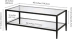 Henn&Hart 45" Wide Rectangular Coffee Table with Glass Shelf in Blackened Bronze, Modern coffee tables for living room, studio apartment essentials