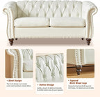 Chesterfield Loveseat Sofa, Modern Leather Small Sofa Couch 2 Seater with Rolled Arms and Nailhead, Mid Century Modern Loveseat Couch for Small Spaces Living Room Bedroom Apartment, White