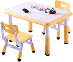 Kids Table & Chairs Set (2 Chairs), Height Adjustable Toddler Table and Chair Set for Kids Ages 3-8 with Graffiti Desktop, Learning & Art Activity Desk for Classroom, Home, Daycare (Natural)