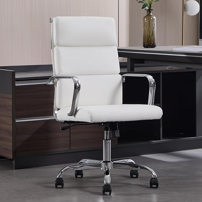 Office Chair, Ergonomic Adjustable Desk Chair, Mid Back Executive Comfortable Leather Lumbar Support Home Computer Chair with Padded Seat Swivel Wheels