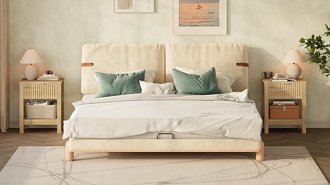 Fluted Night Stand with Golden Handle,Set of 2 Mid-Century Nightstands with Drawer, Bedside Table with Storage Shelf,Large End Tables for Livingroom,Bed Side Tables for Bedroom, Natrual Oak