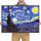 Wieco Art Framed Art Canvas Prints of Starry Night by Vincent Van Gogh Paintings Reproduction Post-Impressionism Artwork Framed Wall Art for Living Room Home Decorations Black
