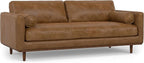 SIMPLIHOME Morrison Mid-Century Modern 89 inch Wide Sofa with Ottoman Set in Caramel Brown Genuine Leather for the Living Room and Family Room